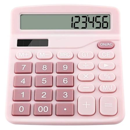 Kalkulatorer, 12-sifret skrivebordsregnemaskin med stor skjerm og store knapper, solcelle dobbel strømforsyning kontorregnemaskin (rosa) Pink