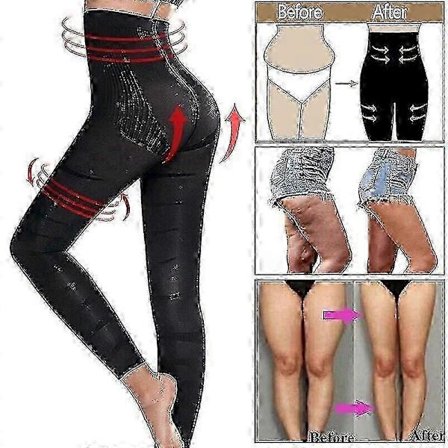 Anti Cellulite Kompressionstights för Kvinnor - Hög Midja Slimmande Leggings L Svart