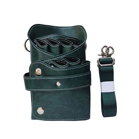 Ægte læder saks taske til salon og frisørsalon, mørkegrøn