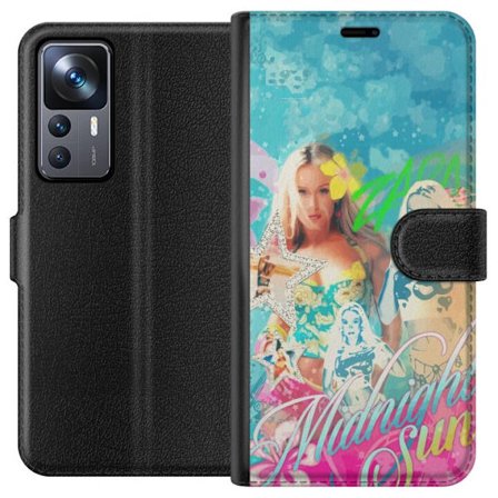 Yhteensopiva Lompakkokotelo Xiaomi 12T Pro Seikkailumaailma Steve, Creeper ja eläimillä värikkäässä palikkagrafiikassa