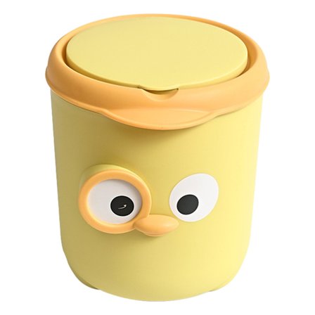 Mini papperskorg med lock Söt tecknad design Plastbänk papperskorg med lock för bord Sängbord Skrivbord Kontor Gul