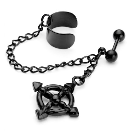 Ship’s Helm Earring with Cuff & Chain for Men - Dangle Earrings