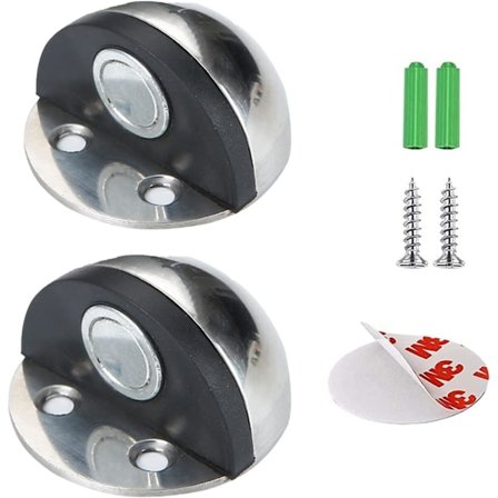 Magnetisk Dörrstopp, Dörrstopp i Rostfritt Stål, Dörrhållare, Självhäftande med Monteringsskruvar och 3M-lim, Kan Dämpa Väggdörrar Mot Skador (2 St