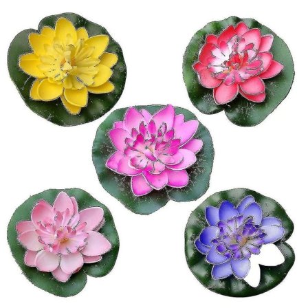 5 stk kunstig flytende vannlilje Eva Lotus Flower damdekor 10cm (rød/gul/blå/rosa/lys rosa)