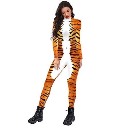 Dyr Cosplay Tiger Kostume Bodysuit Voksne Spandex Zentai Halloween Leopard Mønster Jumpsuit Størrelse Bodywear Høj Kvalitet