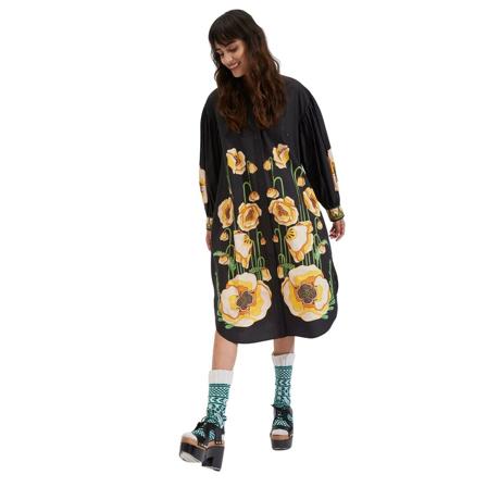 La DoubleJ, Big Shirt Dress (Placed) Zwart, Dames, Maat:XL