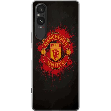 Kompatibelt Mobildeksel til Sony Sony Xperia 10 VI Manchester United logo i rød og gul farge med røff sportslig bakgrunn