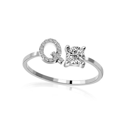 Justerbar alfabet Q-bokstav damfinger ring smycken
