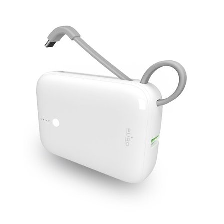 Puro Power Link 10 Plus 10000mAh Power Bank med inbyggd USB-C-kabel - Vit