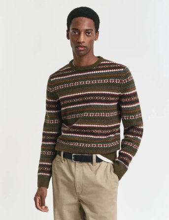 GANT Fair Isle C-Neck - Brown - XXL