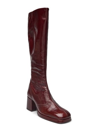 MIISTA Donna Crinkle Brown Tall Boots - Red - 41