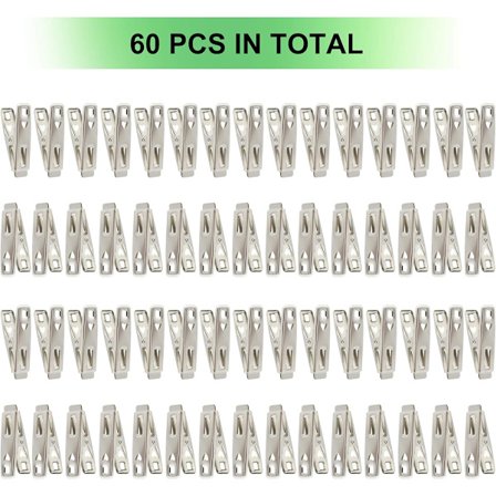 60 stk klesklyper i rustfritt stål, klemmer, stifter, klemmer med oppbevaringsboks for klær, sokker, matforsegling, bilder