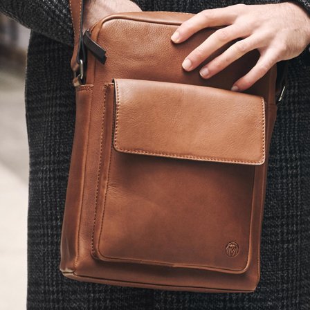 Laurie Tan & Dark-Brown Leather Crossbody Bag for Men - Leather bags