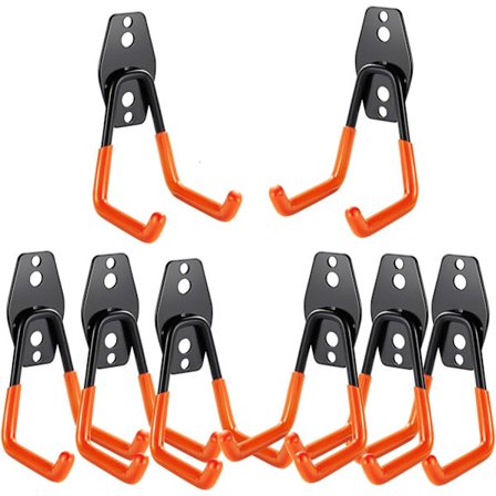 8 st garageväggkrok, garageförvaring, starkt stålväggkrok för stege, cyklar, rör, elverktyg (orange)