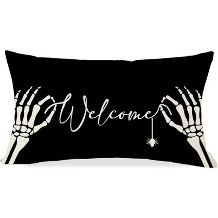 2025 Seneste Model Sort Halloween Pudebetræk 30x50 Skelet Hånd Edderkop Velkommen Udendørs Efterår Halloween Dekorationer Lændestøtte Dekorativ Thr
