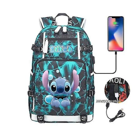 Lilo og Stitch Skole Tasker Kapacitet Rygsække Drenge Piger Usb Opladning Rejse Stor Laptop College Studerende Skole Taske Rygsæk