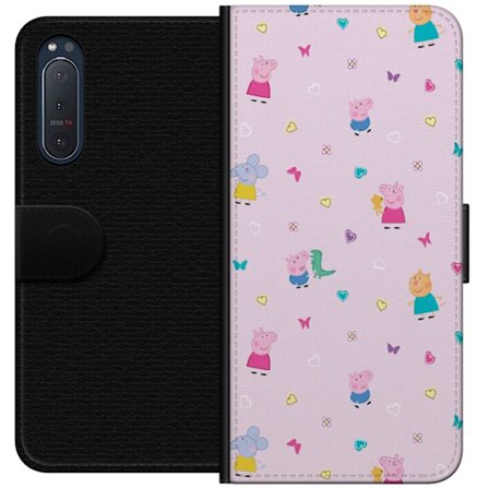 Kompatibel Tegnebogsetui til Sony Xperia 5 II Mor Gris med baby elskende Peppa Pig illustration i bløde farver til børnemotiver