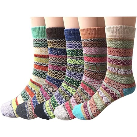Kartokner 10 Pairs Winter Womens Socks Vintage Warm Thick Cozy Knit Casual Crew Gifts for Women (Mul