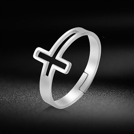 Rostfritt stål kors ring sidled justerbar tro inspirerande smycken (guld)(Silver)