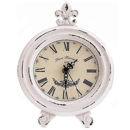 Vintage-tyyliinen pöytäkello, pieni valkoinen työpöytäkello, äänetön, ei tikkauksen ääntä, paristokäyttöinen, maalaismainen sisustus, retrokello (