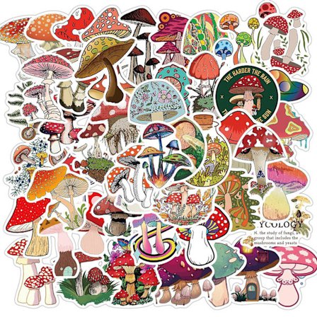 Värikkäät sienitarrat 50 kpl vedenpitävä tarrapaketti askarteluun, päiväkirjanpitoon, kannettavaan tietokoneeseen, puhelinkoteloon, vesipulloon, kodin