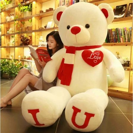 Stor Bamse Teddybjørn Gigantisk Teddybjørn Store Myke Plysjleker 80cm/100cm Nytt IU Skjerf Bjørn (Rød og Hvit)-XF10- IU Skjerf Bjørn (Rød og Hvit) 