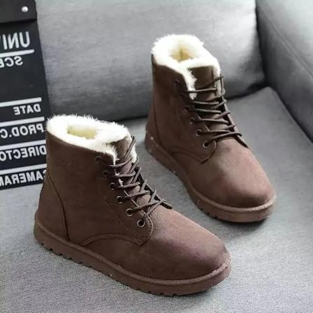 Damskor Stövlar 2024 / Vinter Student Snöstövlar Kort Skaft Varma Snörning Platta Klack Anti-kall Anti-halk Koreansk Stil Bomulls Ankle Boots Brown 40