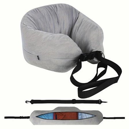 Justerbar nakkestøtte rejsepude med opbevaring - memory skum U-formet crossbody-pude til rejse, kontor og lur Gray