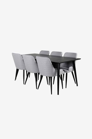 Venture Home - Spisegruppe Dipp med 6 spisebordsstole Plaza - Sort - Spisebordssæt 6 personer - Fra Homeroom
