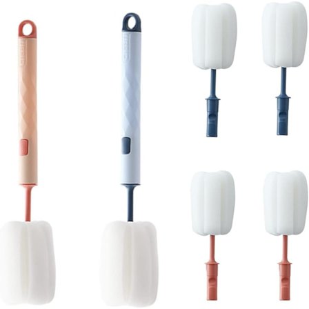 6 kpl Pullo Harja Sieni Kahvalla, (Vaaleanpunainen + Sininen) Pullo Cl