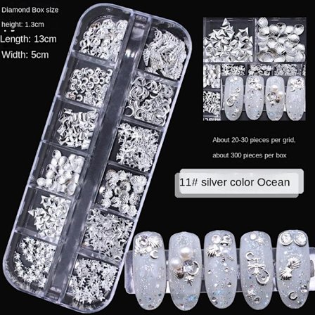 Nageldekorationer för Nail Art 12 Grid Large Box Nail Rivet Metallmaterial Paljetter 12# hollow silver Rivet