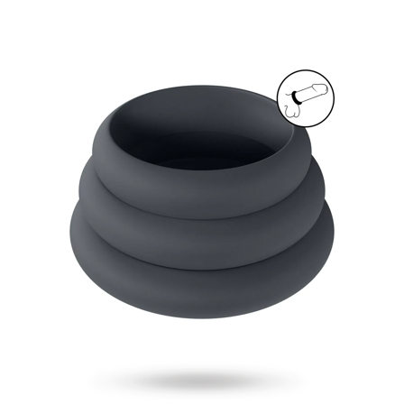 Wide O Silicone Cockring Set of 3 - S/M/L - Black - Vuxen.se - Penisringar