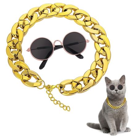 Katt Solbriller Gullkjede Kostyme Dekorasjoner UV Beskyttelse Klassisk Retro Valp Retro Solbriller Falske Fotorekvisitter