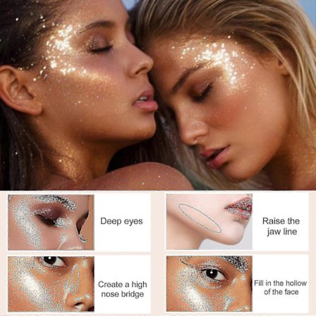 Jaysuing high light pat powder fairy pat powder hela kroppen ljusare naturlig tredimensionell highlight elf powder glitter powder BF | Rosa (9g) | 8