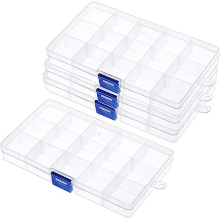 6-pack transparenta förvaringslådor i plast för små föremål, piller, han