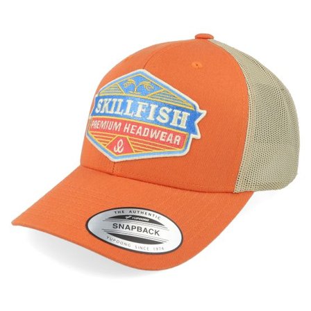 Skillfish - Orange trucker Keps - Crimsonwave Logo Retro 2-tone Rustic Orange/Khaki @ Hatstore