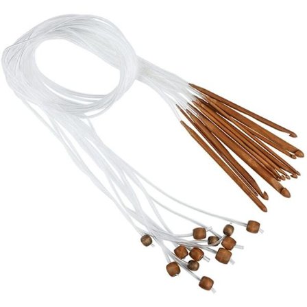 Tunisisk afghansk heklenålsett - Heklenåler med perleender - Heklenåler i tre med tau (120 cm)