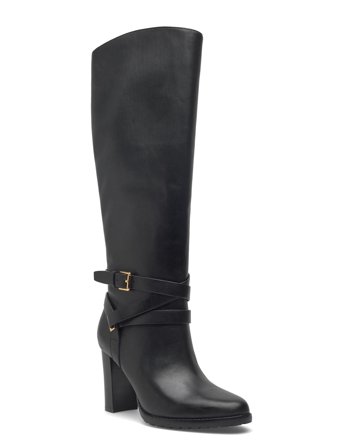 Collins Burnished Leather Tall Boot Heel Black Lauren Ralph Lauren