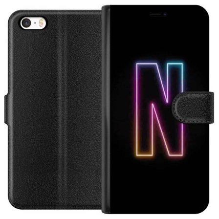 Kompatibelt Plånboksfodral till Apple Apple iPhone 5 Minimalistisk neonbokstav N i färgskiftande ljus mot svart bakgrund