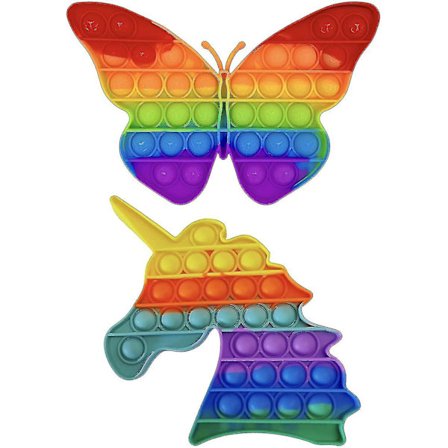 (Perhonen + Yksisarvinen) 2-pakkauksen kupla-fidget-lelu, Fidget Popper -stressilelu