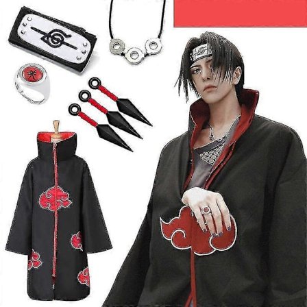 Uchiha Itachi Rød Sky Kappe Anime Ninja Cosplay Kostume Pandebånd Halskæde Halloween Kappe Voksen M