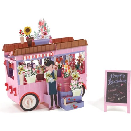 1 kpl Kukkakärry-muotoinen 3D-pop-up-onnittelukortti, Syntymäpäivä