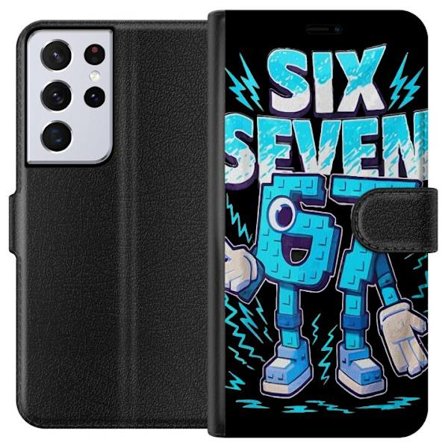 Kompatibelt Lommeboketui til Samsung Samsung Galaxy S21 Ultra 5G Lekende blå illustrasjon med tallene Six Seven i retro arkadestil med kraftig typogr