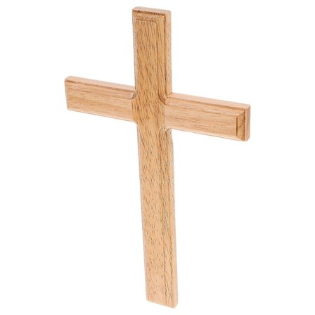Kristillinen puinen risti seinäkoriste – luonnonpuinen katolinen uskonnollinen koti- ja toimistoriipus sileillä reunoilla ja retrotyylillä