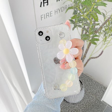 Genomskinligt phone case för Iphone 13/12/11 Pro Max Mjukt cover med blomsterkedjearmband