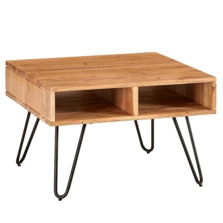 Rootz sofabord 60x40x60 cm akacie massivt træ - metal design sofabord kantet - Træbord med opbevaringsplads - Sofabord træ firkantet brun