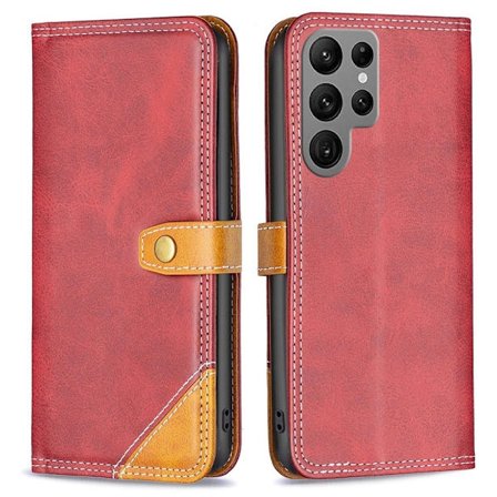 BINFEN to-farvet Samsung Galaxy S23 Ultra læderetui - Rød