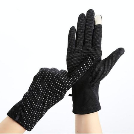 Dam solskydd körhandskar, andningsbara tunna alla fingrar handskar, eleganta spets solskydd handskar, pekskärm handskar, utomhus cykel fiske