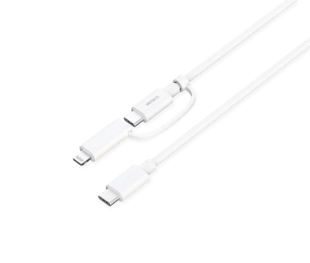 Deltaco USB-C - USB-C + Lightning adapter, 2 i 1, 1m, hvit