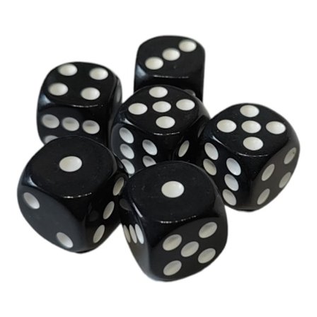 6 stk svarte terninger 16mm til terningspill, lett å rulle
